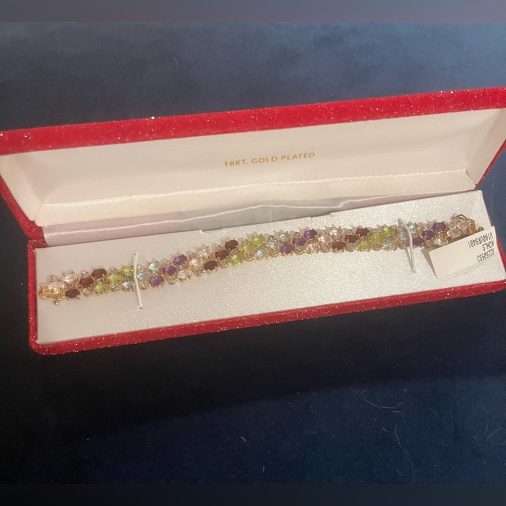 NWT Genuine Multicolor stones/Diamond Accent 18KT Gold Plated 7" Bracelet